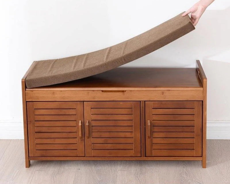 Cushion Shoe Storage Bench In Teak Wood