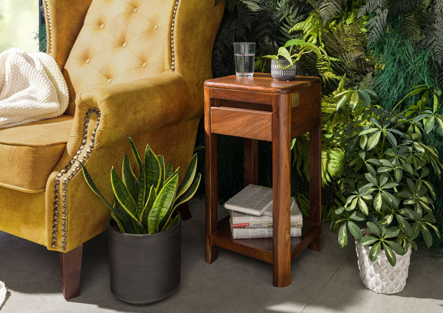 Segur Solid Wood Bedside In Provincial Teak Finish For Living Room