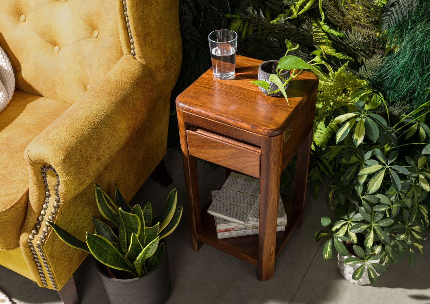 Segur Solid Wood Bedside In Provincial Teak Finish For Living Room