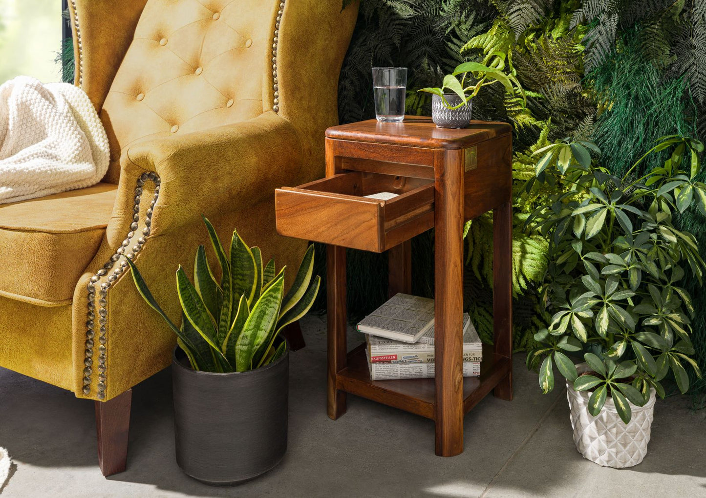 Segur Solid Wood Bedside In Provincial Teak Finish For Living Room