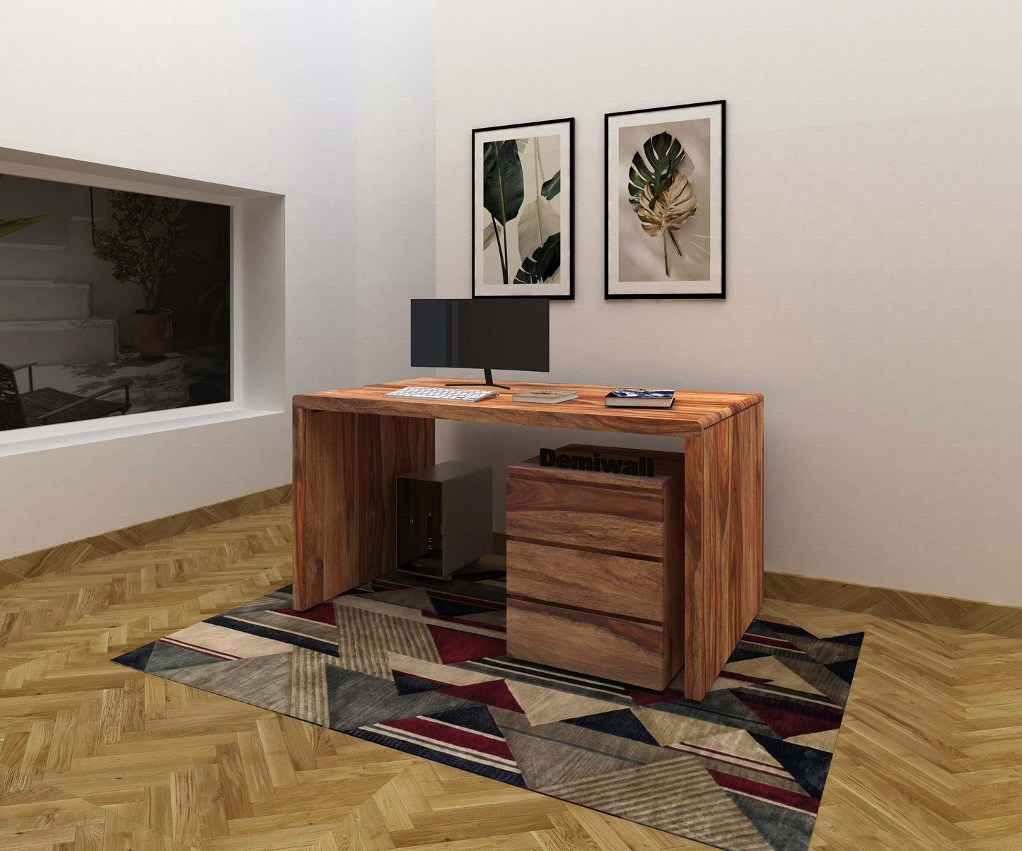 Avain Solid Wood Large Study Table In Natural Teak For Study Room Furniture