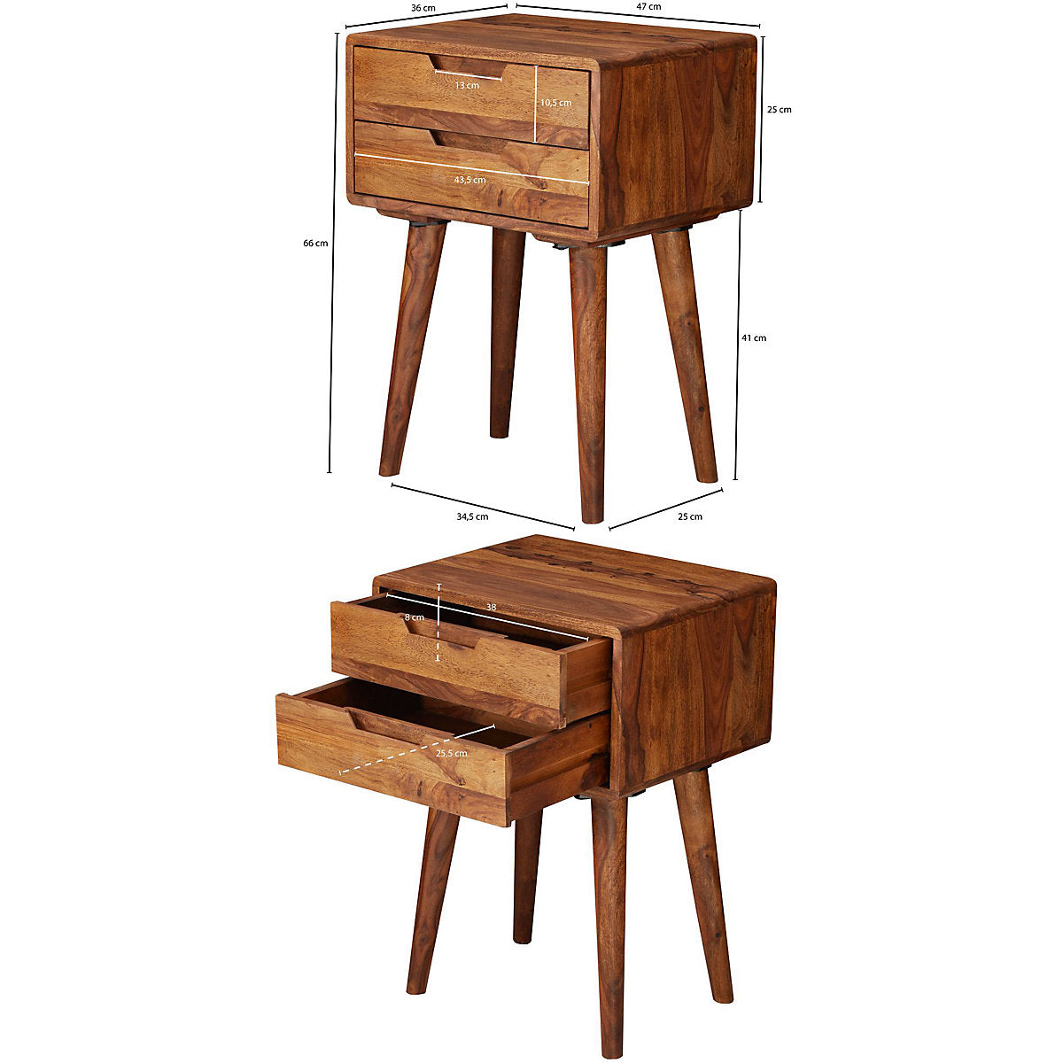 Timbe Task Sheesham Wood Bed Side 2Drawers In Natural Teak For BedRoom Furniture