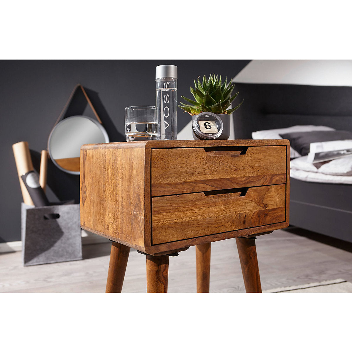 Timbe Task Sheesham Wood Bed Side 2Drawers In Natural Teak For BedRoom Furniture