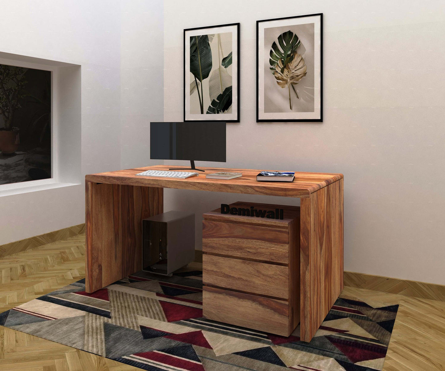 Avain Solid Wood Large Study Table In Natural Teak For Study Room Furniture