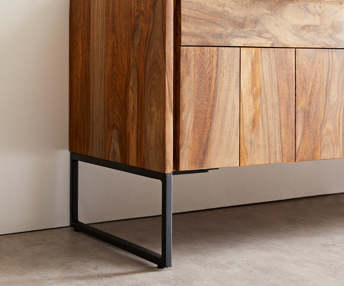 TV unit with two doors and one drawer made of solid Sheesham wood