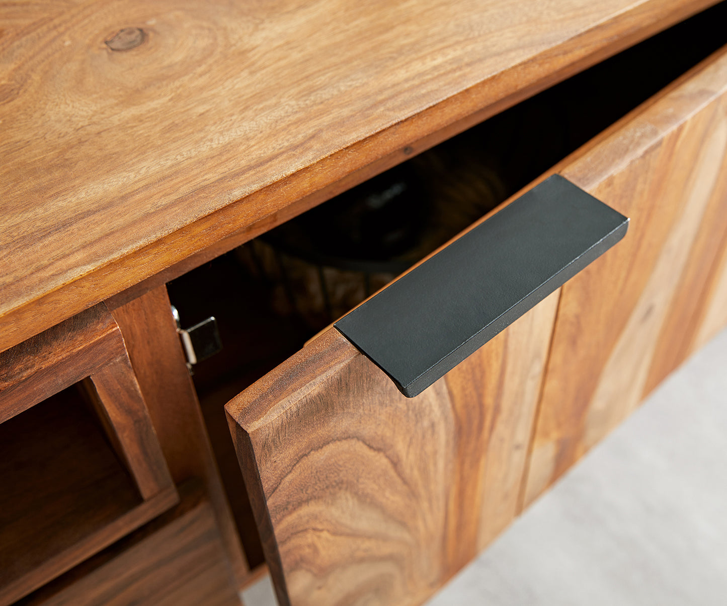 TV unit with two doors and one drawer made of solid Sheesham wood