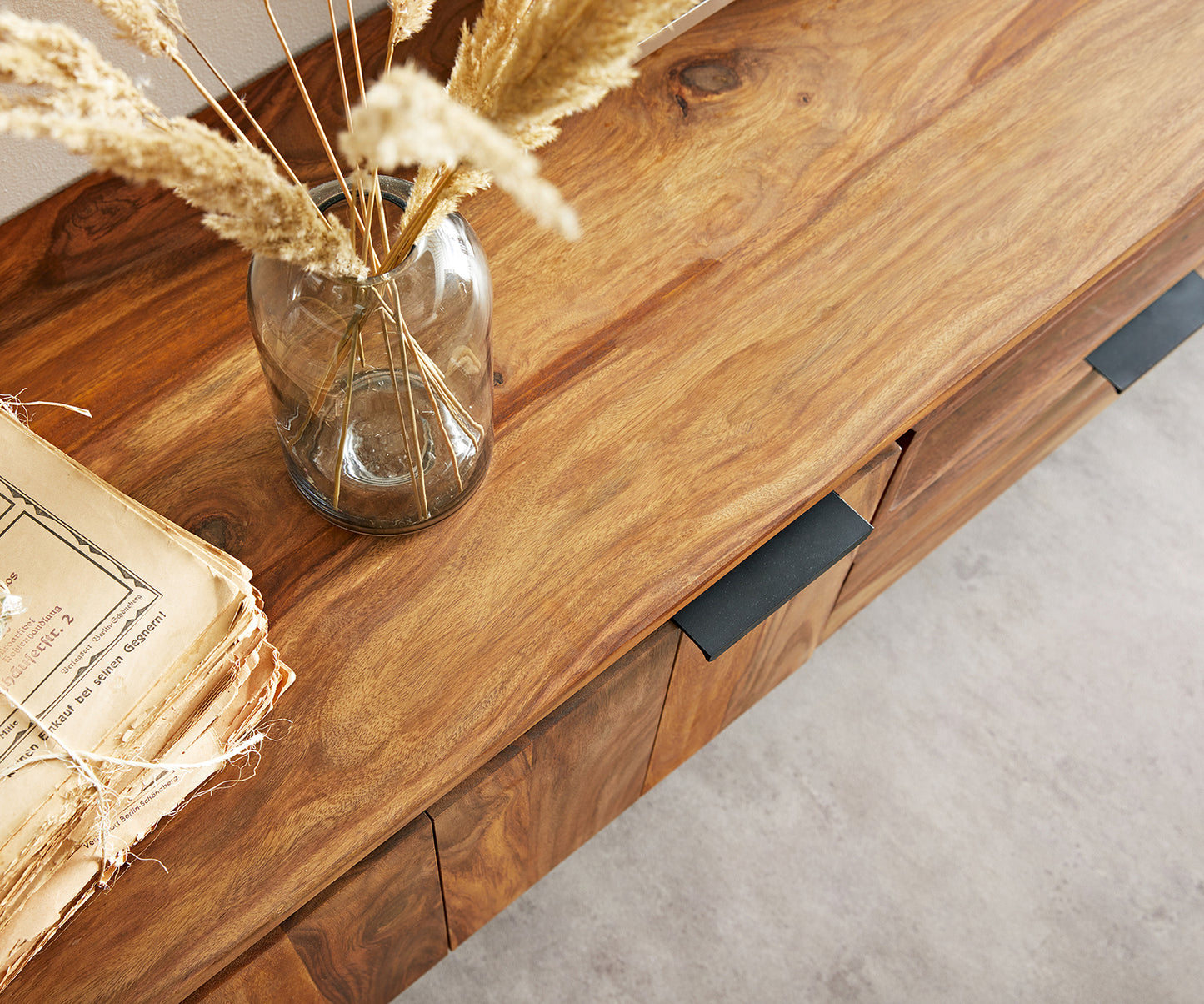 TV unit with two doors and two drawer made of solid sheesham wood