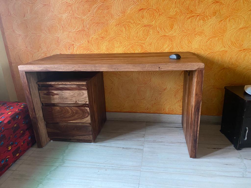 Avain Solid Wood Large Study Table In Natural Teak For Study Room Furniture