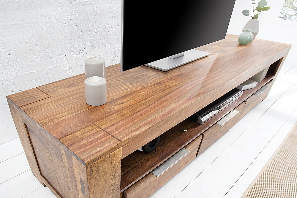 Reto Sheesham Wood Three Drawer & One Shelf Large Media Unit #003