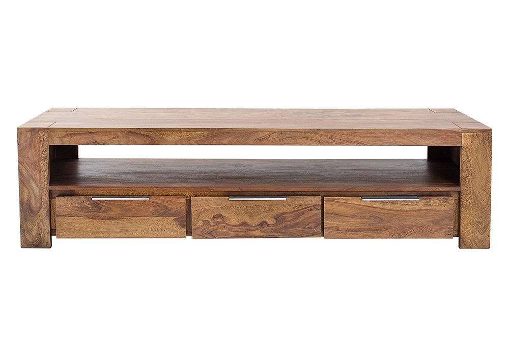 Reto Sheesham Wood Three Drawer & One Shelf Large Media Unit #003