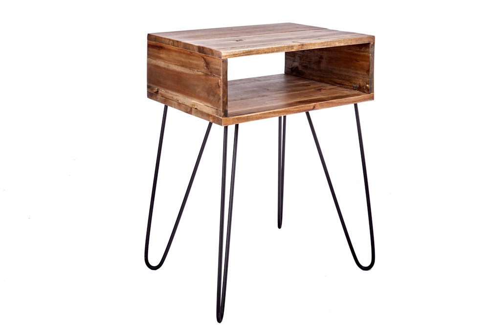 Acme Solid Wood Side Table In Natural & Black Finish For Living Room Furniture