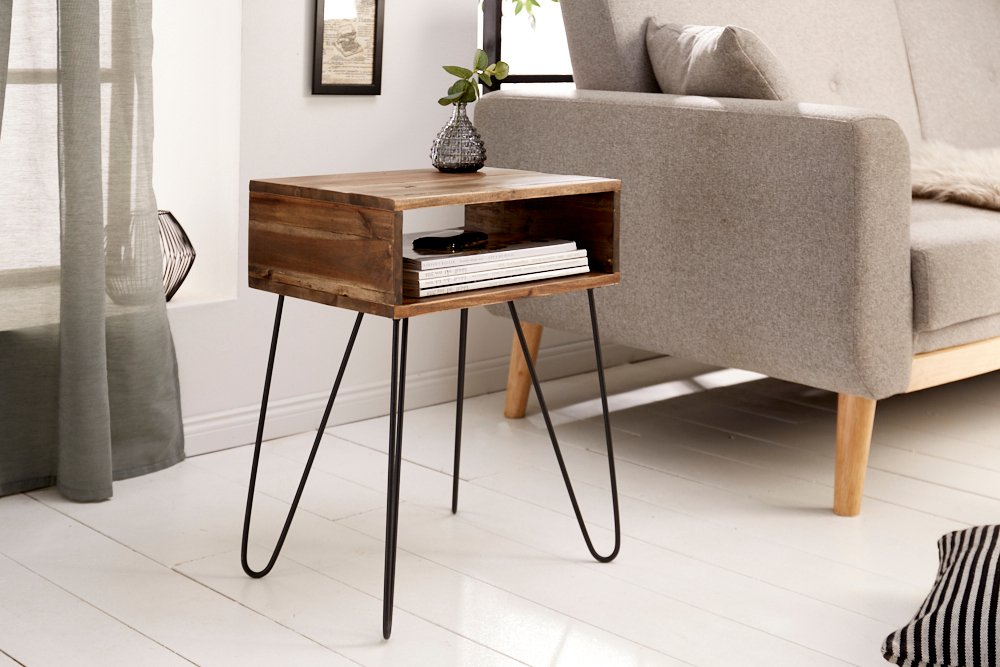 Acme Solid Wood Side Table In Natural & Black Finish For Living Room Furniture