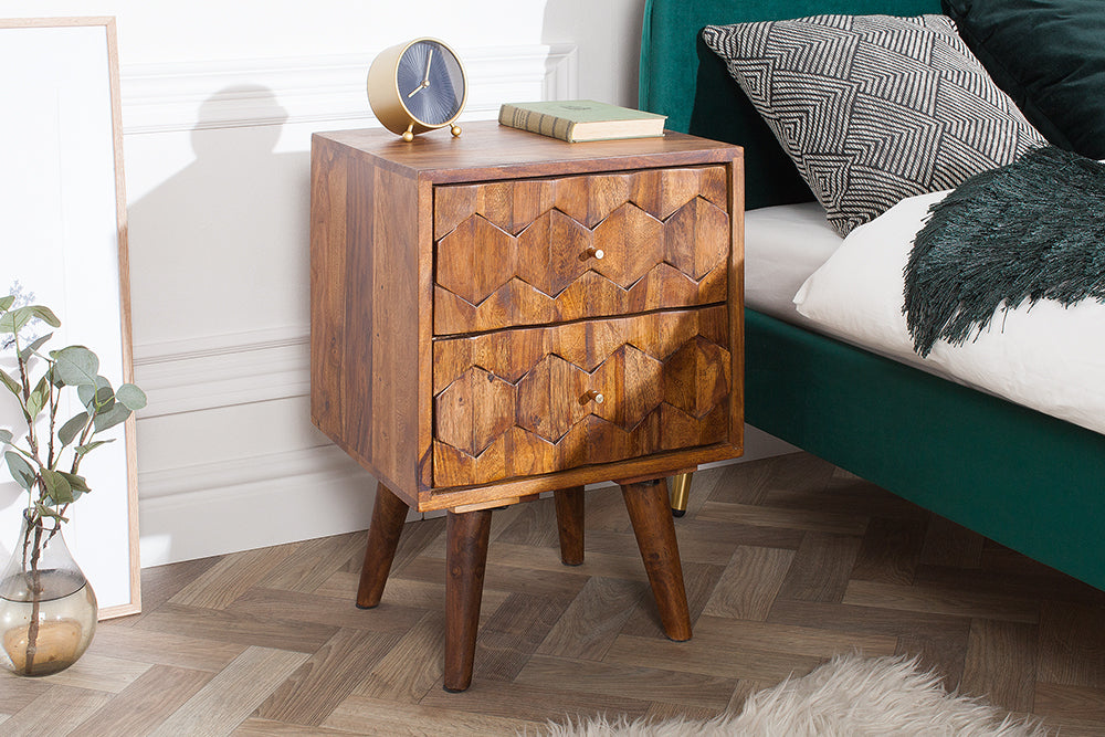Reto Sheesham Wood Bedside Table For Bedroom Furniture