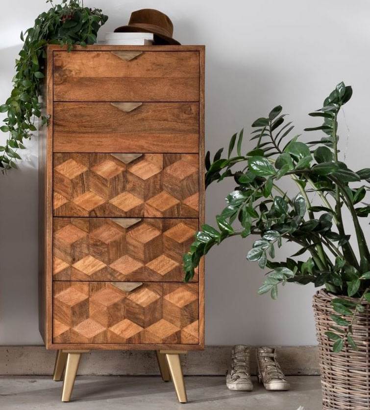 Leon Solid Wood Chest Of Drawers In Natural Finish For Living Room Furniture