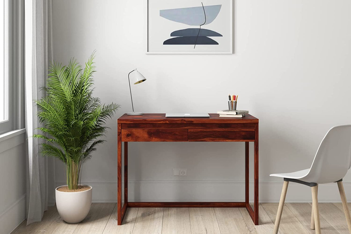 Diko Sheesham Wood 2 Drawers Desk In Natural Finish