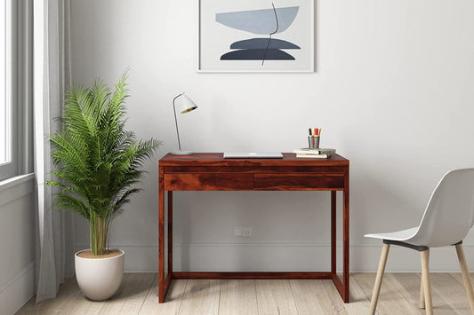 Diko Sheesham Wood 2 Drawers Desk In Natural Finish