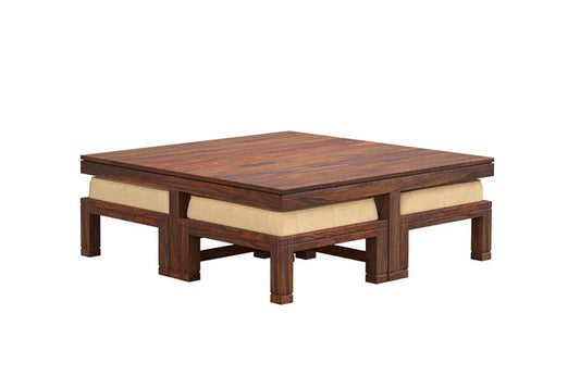 Steven Sheesham Wood 4 Stool  Nesting Coffee Table #016