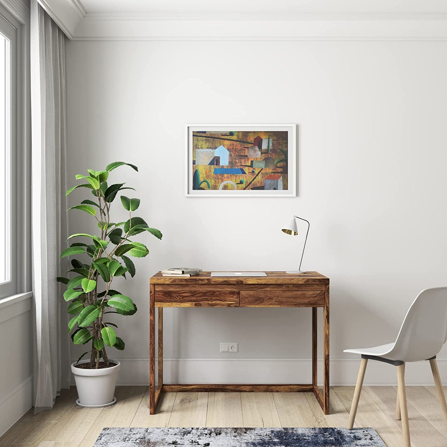 Diko Sheesham Wood 2 Drawers Desk In Natural Finish