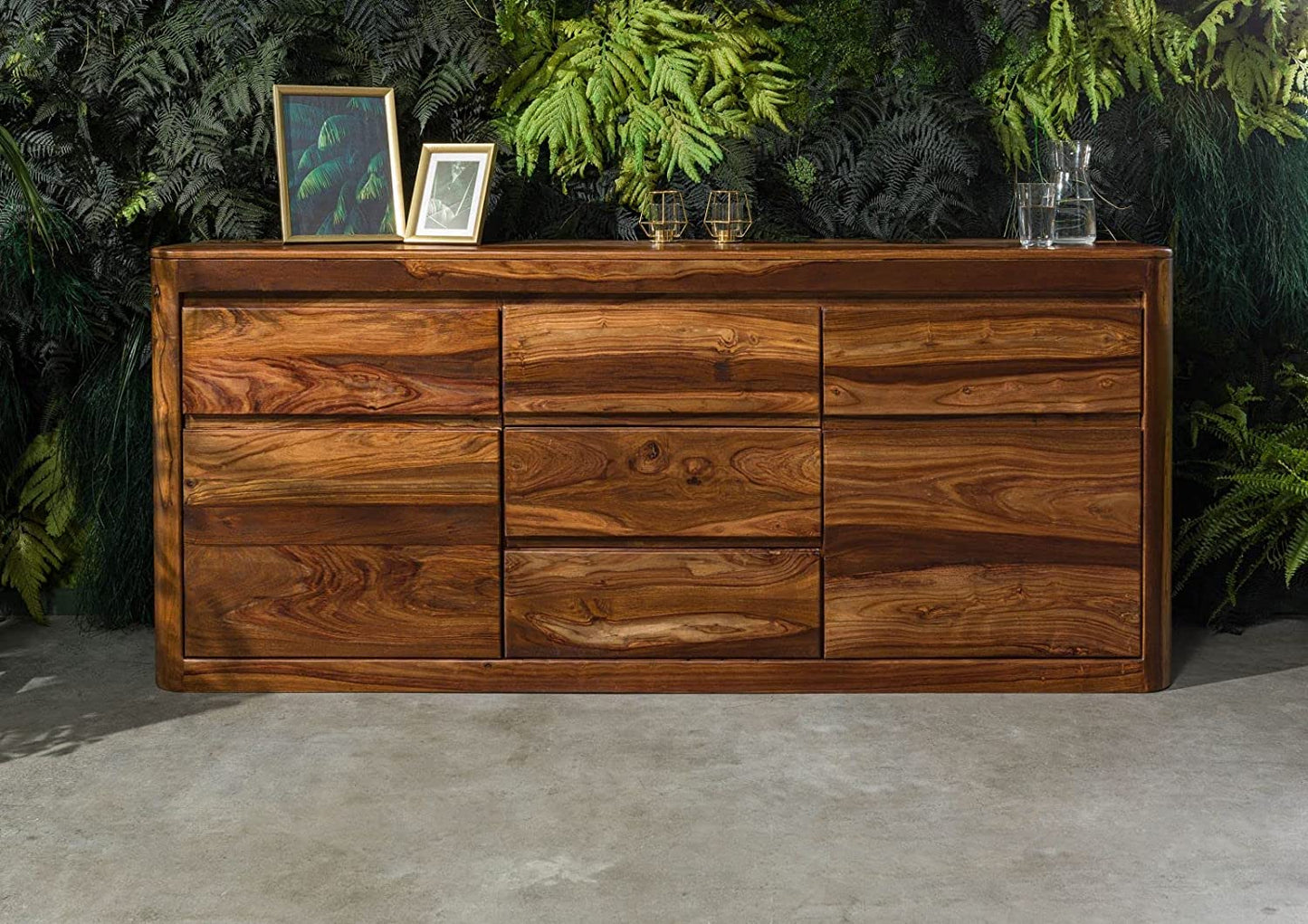 Segure Solid Wood Sheesham Wood 3 Drawers 2 Door Sideboard In Natural Finish For Living Room Furniture