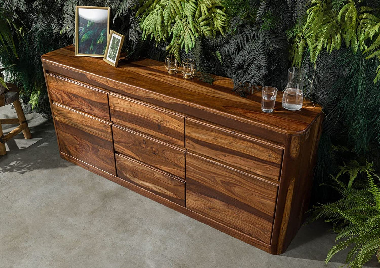 Segure Solid Wood Sheesham Wood 3 Drawers 2 Door Sideboard In Natural Finish For Living Room Furniture