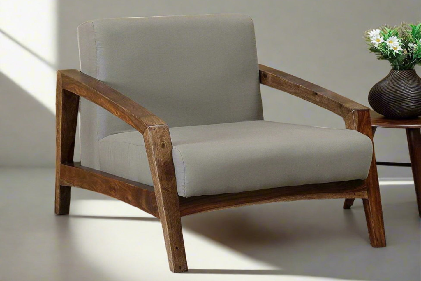 Eli Solid Wood One Seater Sofa In Provincial Teak Finish For Living Room Furniture