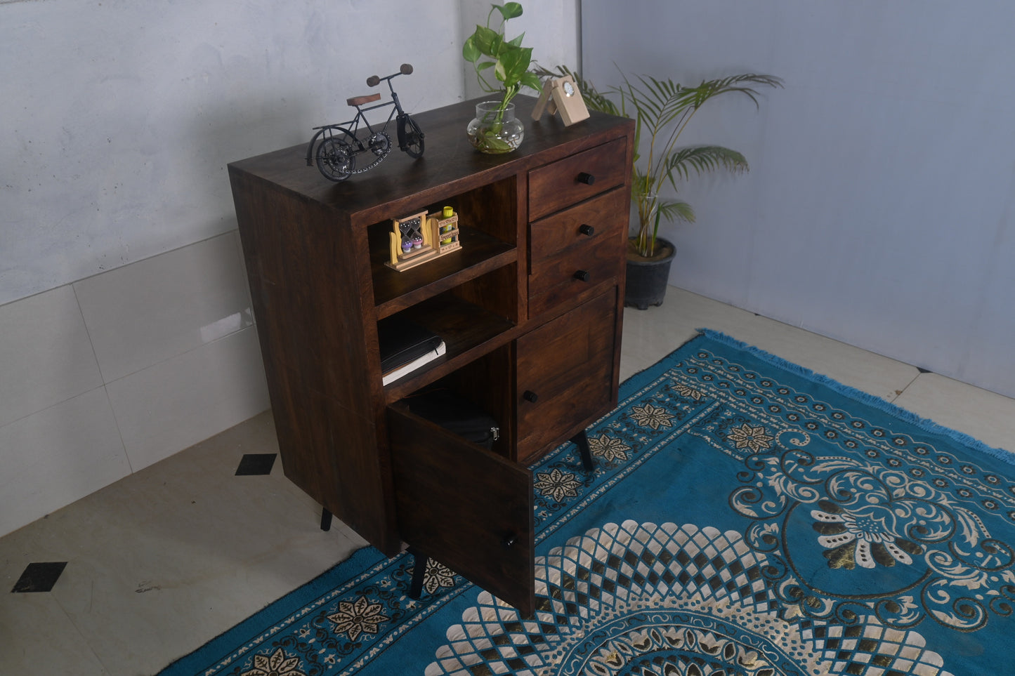 Ritz Chest of three drawers  & two doors with two shelf made of solid acacia wood and iron