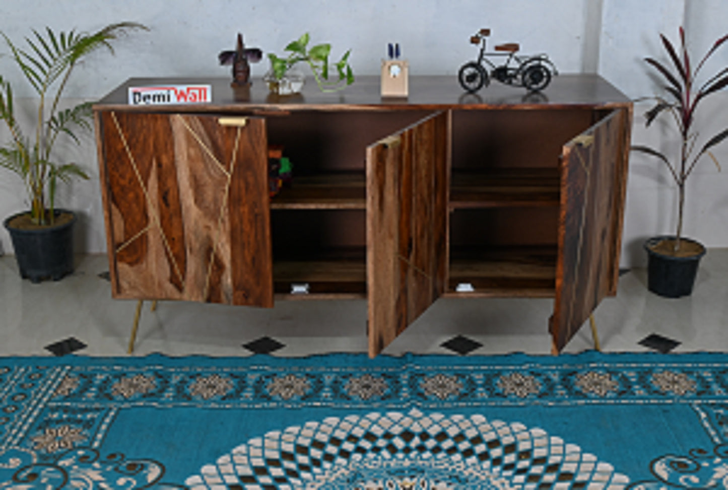 Alex Sheesham Solid Wood Sideboard in Rustic Teak Finish