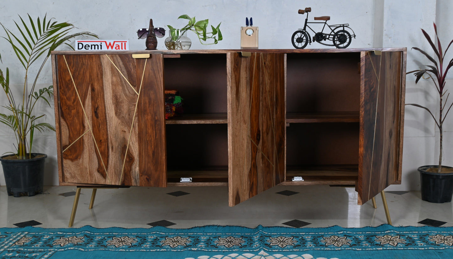 Alex Sheesham Solid Wood Sideboard in Rustic Teak Finish
