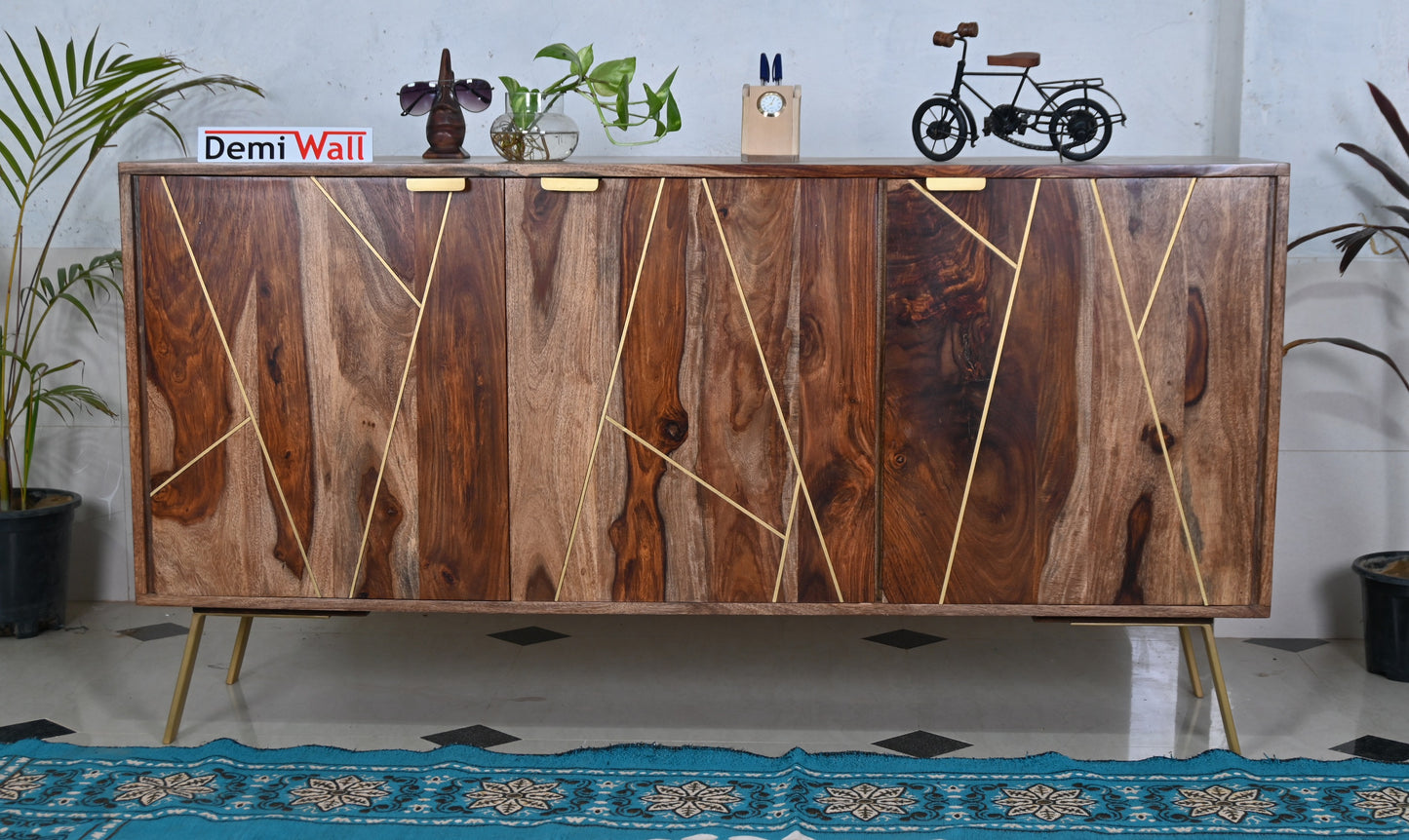 Alex Sheesham Solid Wood Sideboard in Rustic Teak Finish