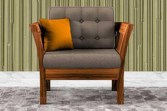 Alex Solid Sheesham Wood 1 Seater Sofa Set In Natural Teak For Living Room Furniture
