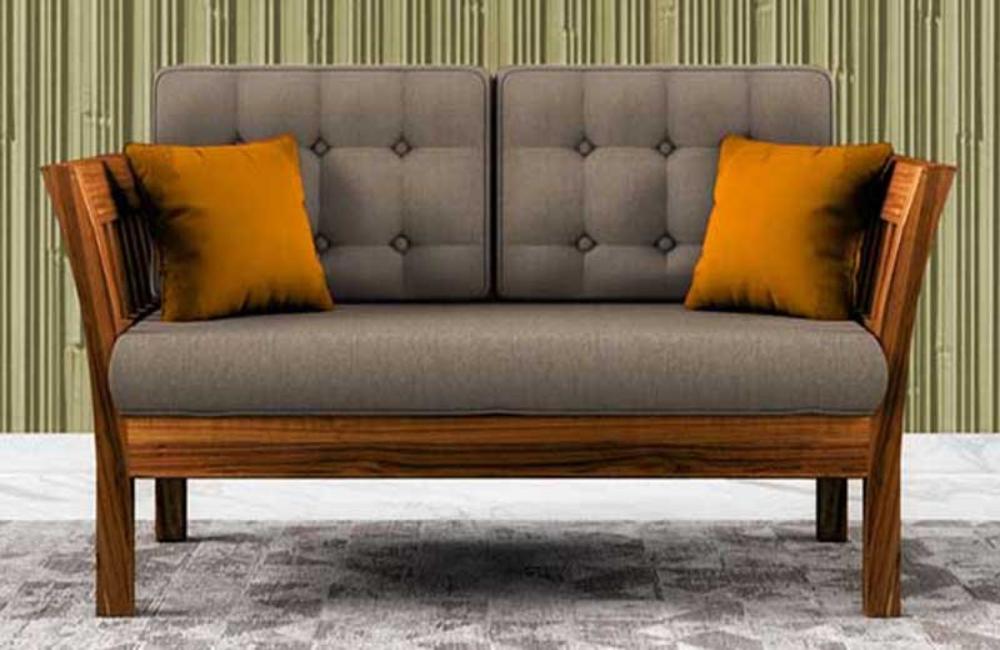Alex Solid  Sheesham Wood 2 Seater Sofa Set In Natural Teak For Living Room Furniture #003