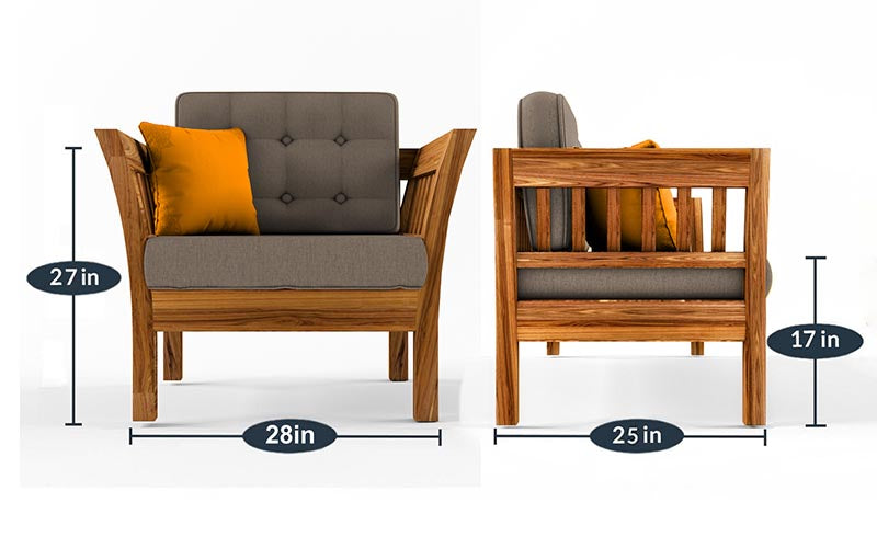 Alex Solid Sheesham Wood 1 Seater Sofa Set In Natural Teak For Living Room Furniture