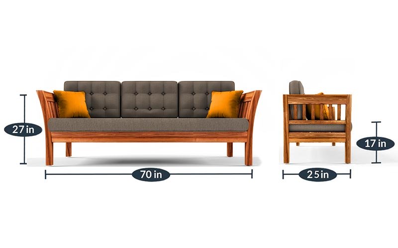 Alex Solid Sheesham Wood 3 Seater Sofa Set In Natural Teak For Living Room Furniture