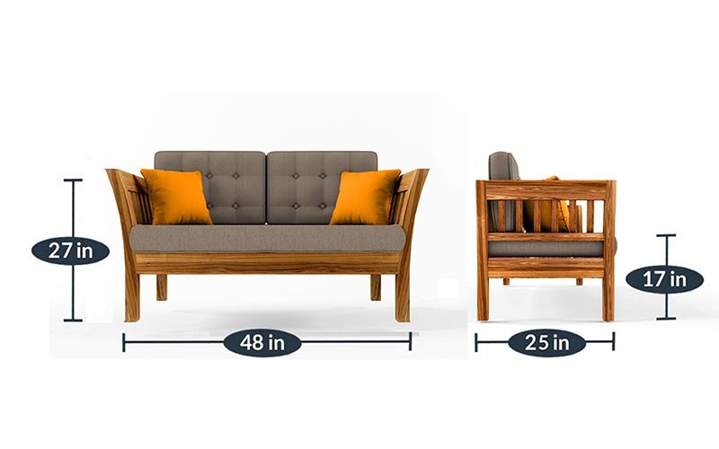 Alex Solid  Sheesham Wood 2 Seater Sofa Set In Natural Teak For Living Room Furniture #003