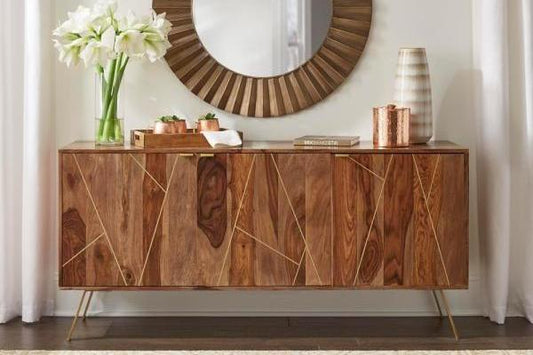 Alex Sheesham Solid Wood Sideboard in Rustic Teak Finish