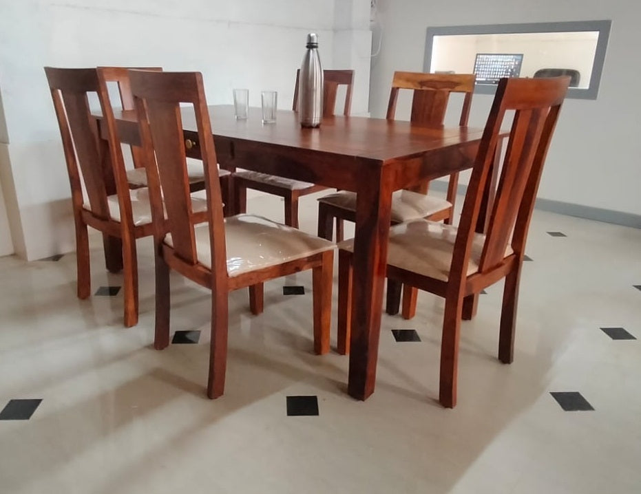 Sheesham Wood Six Seater Dining Set In Honey Oak Finish