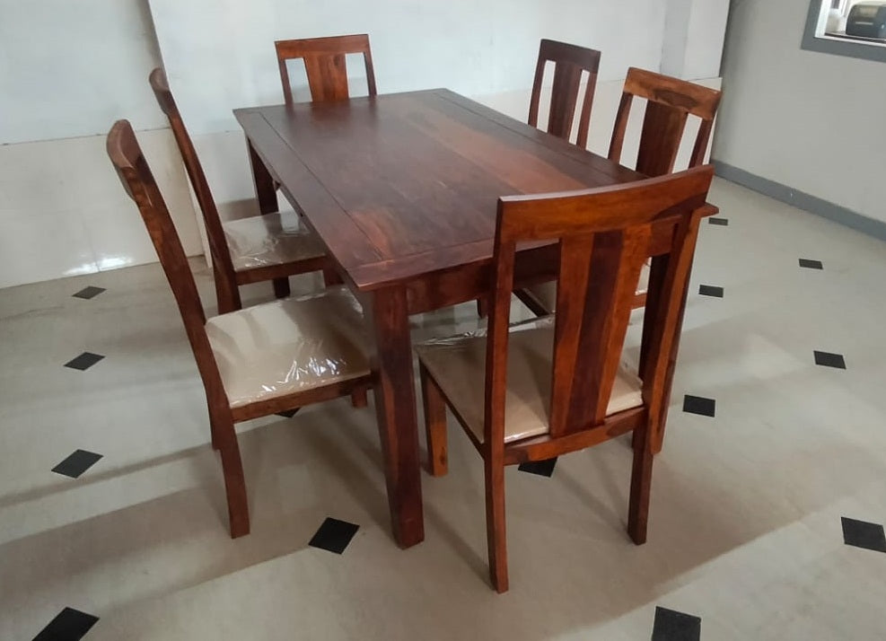 Sheesham Wood Six Seater Dining Set In Honey Oak Finish