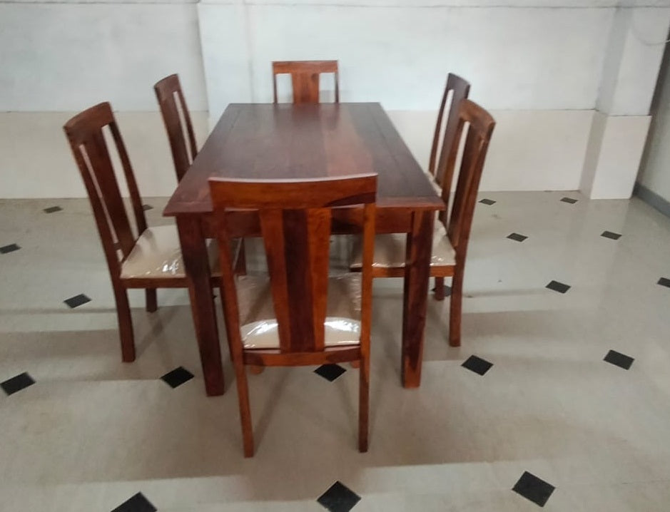 Sheesham Wood Six Seater Dining Set In Honey Oak Finish