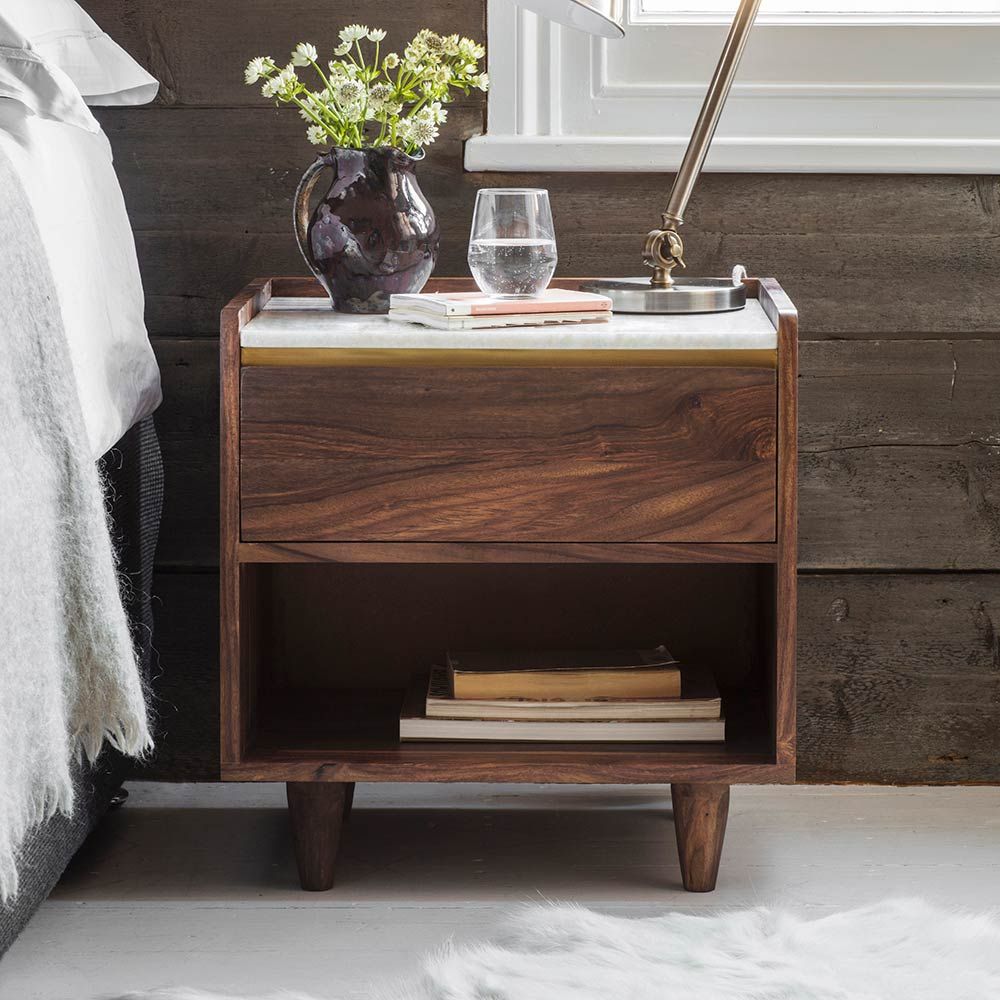 Arko Solid Wood Bed-Side Table In Natural Finish For Bedroom Furniture