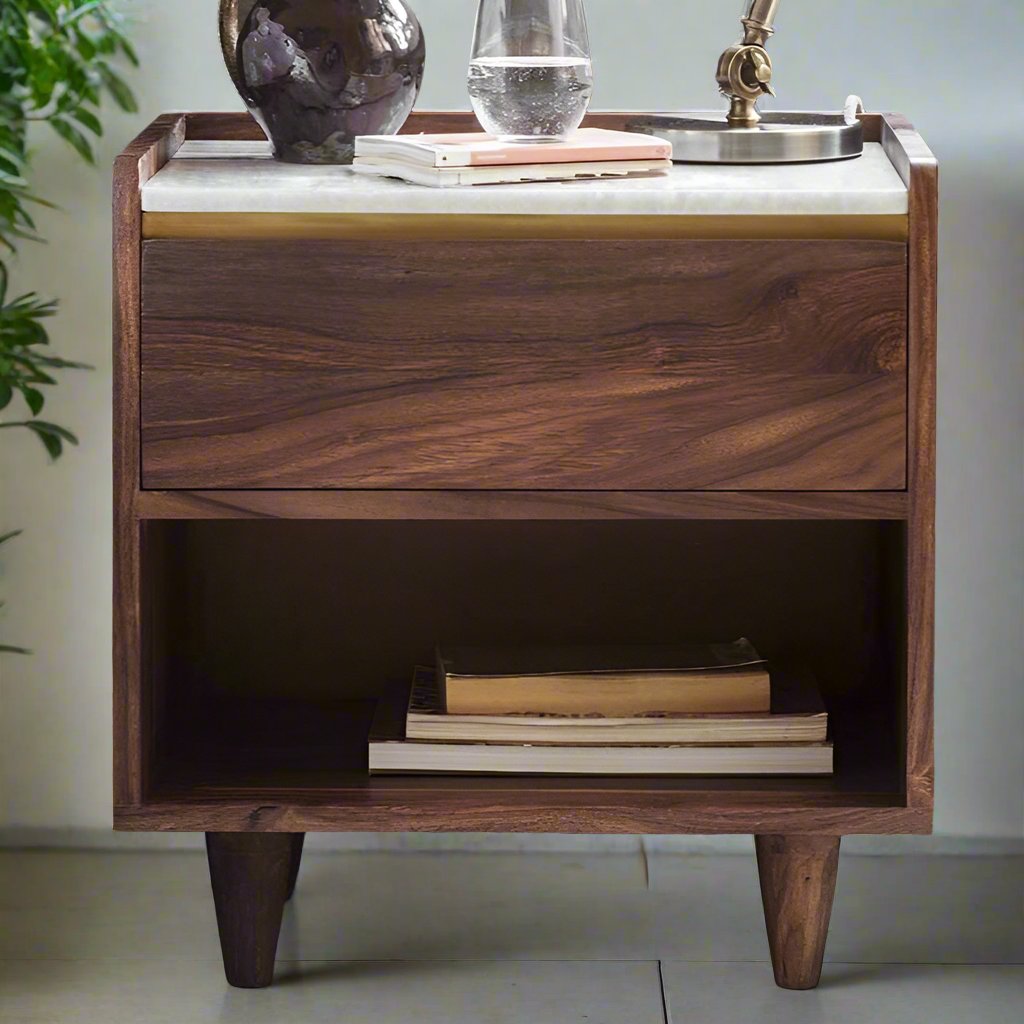 Arko Solid Wood Bed-Side Table In Natural Finish For Bedroom Furniture