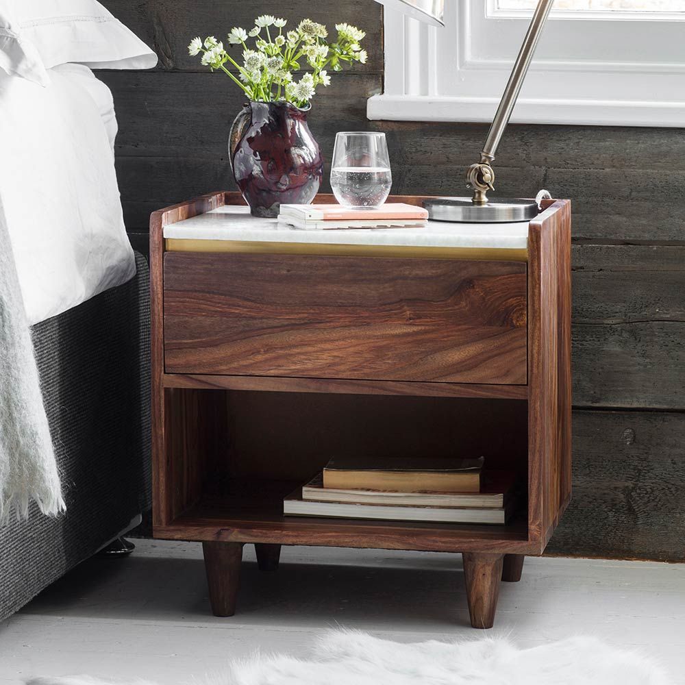 Arko Solid Wood Bed-Side Table In Natural Finish For Bedroom Furniture