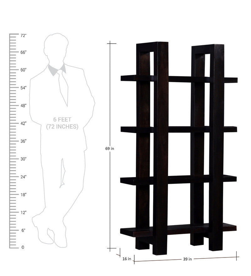 Liv Solid Mango Wood Bookcase 4 Shelf In Z-Black Finish