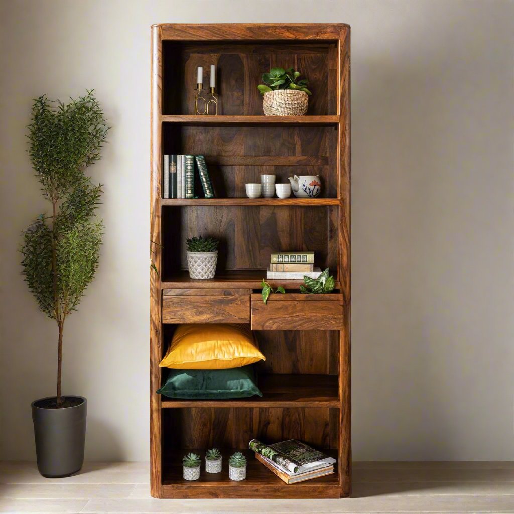 Segur Solid Wood Book-case In Natural Finish