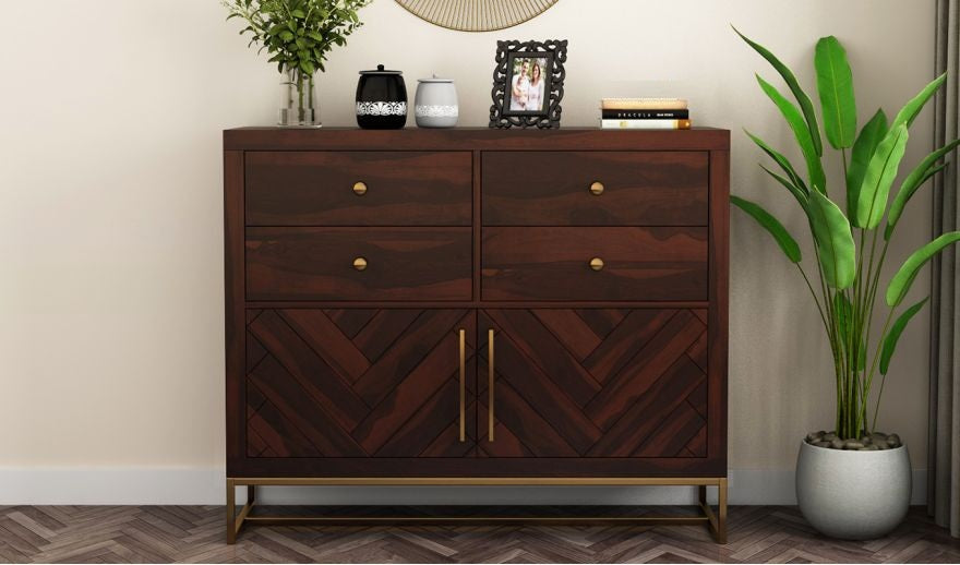 Angus Solid Wood Chest Of Drawers In Walnut Finish