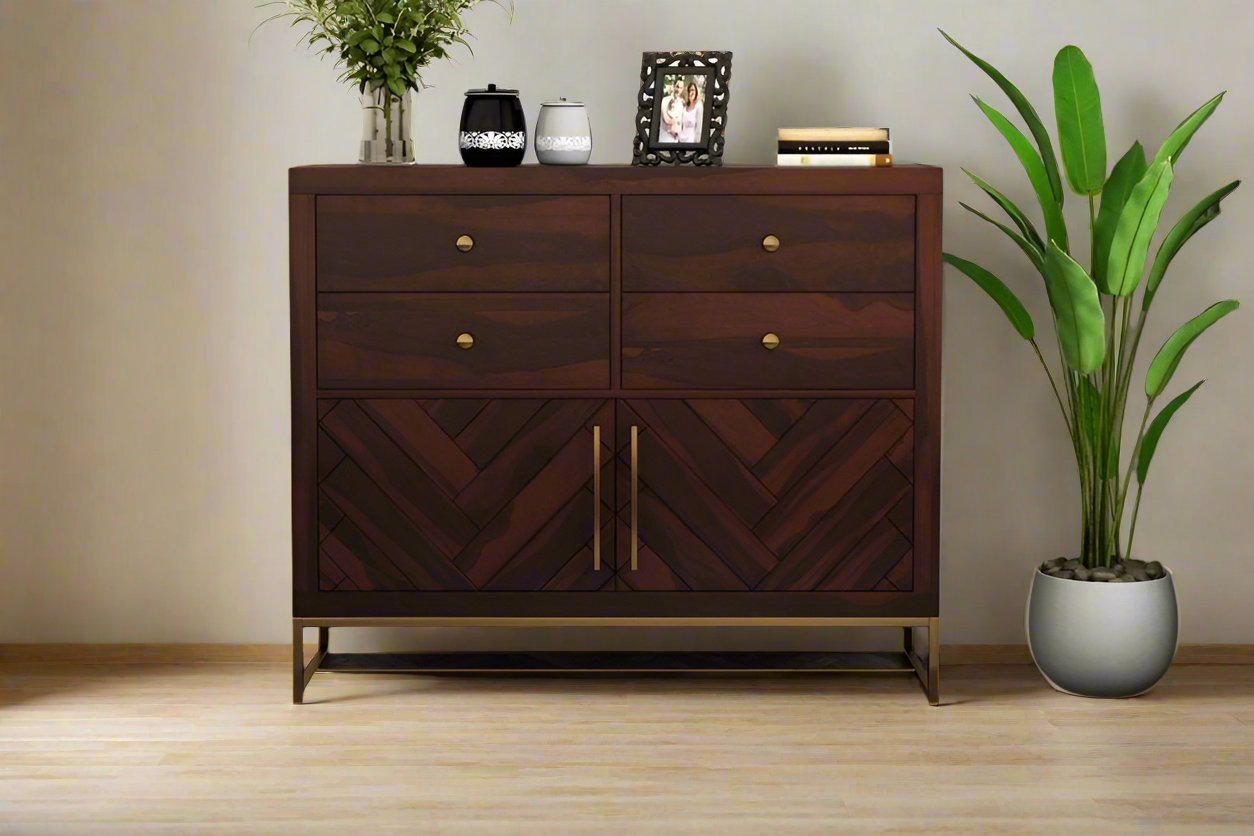 Angus Solid Wood Chest Of Drawers In Walnut Finish