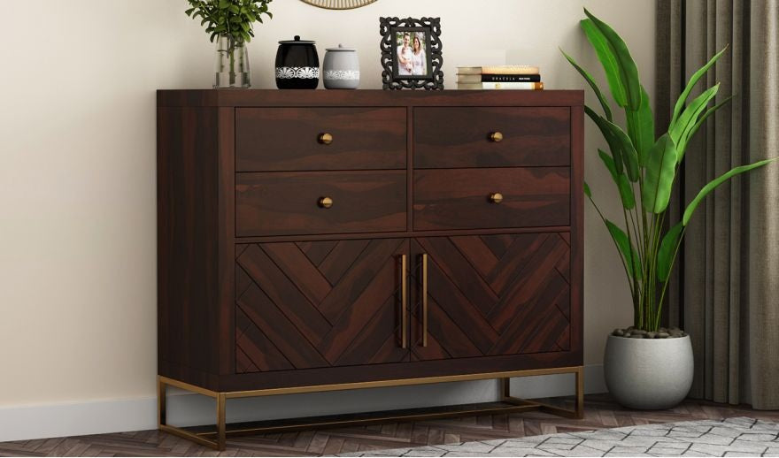 Angus Solid Wood Chest Of Drawers In Walnut Finish