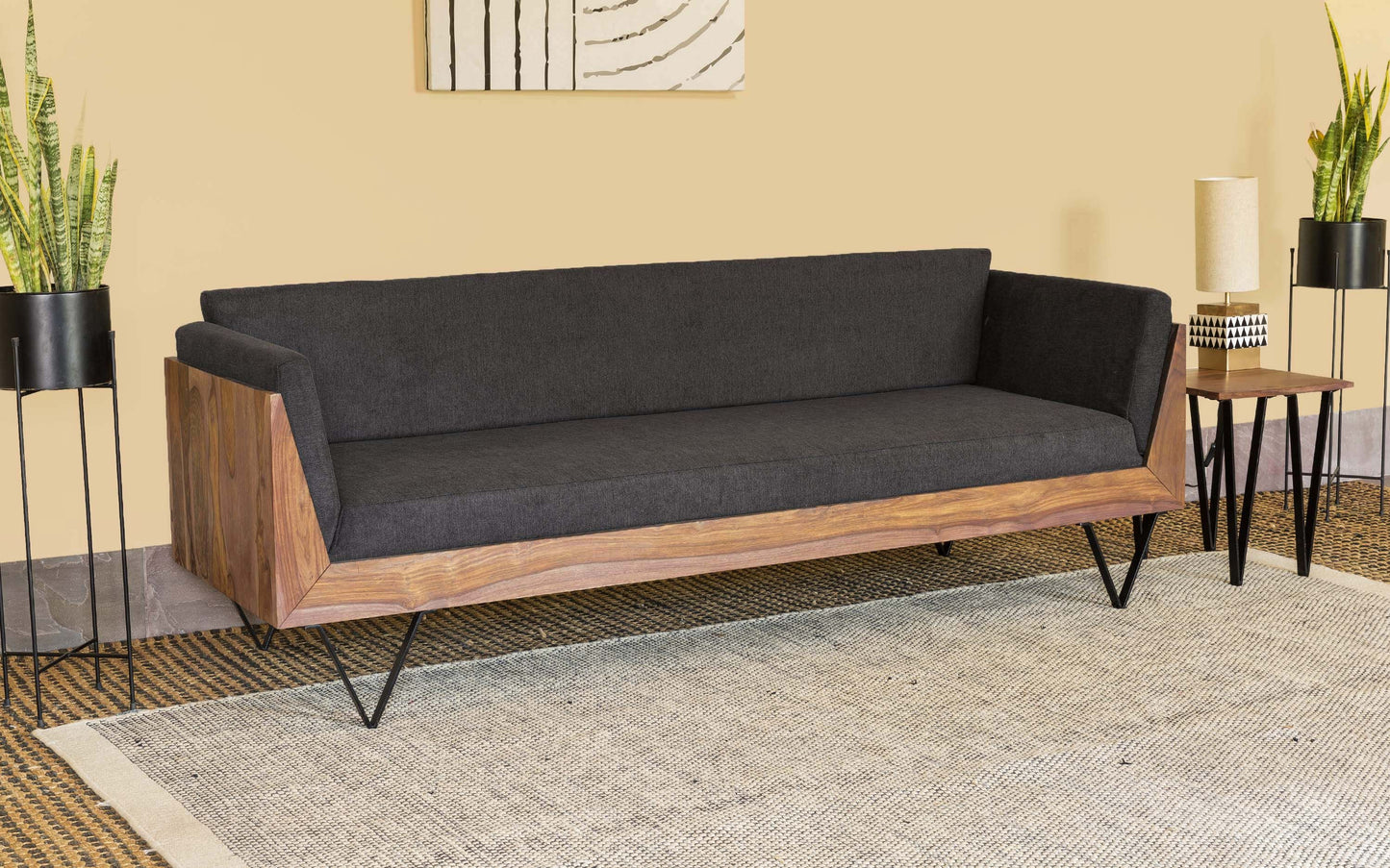 Orangetree Solid Wood 3 Seater Sofa & 2 Seater Sofa In Natural Teak Finish For Living Room #001