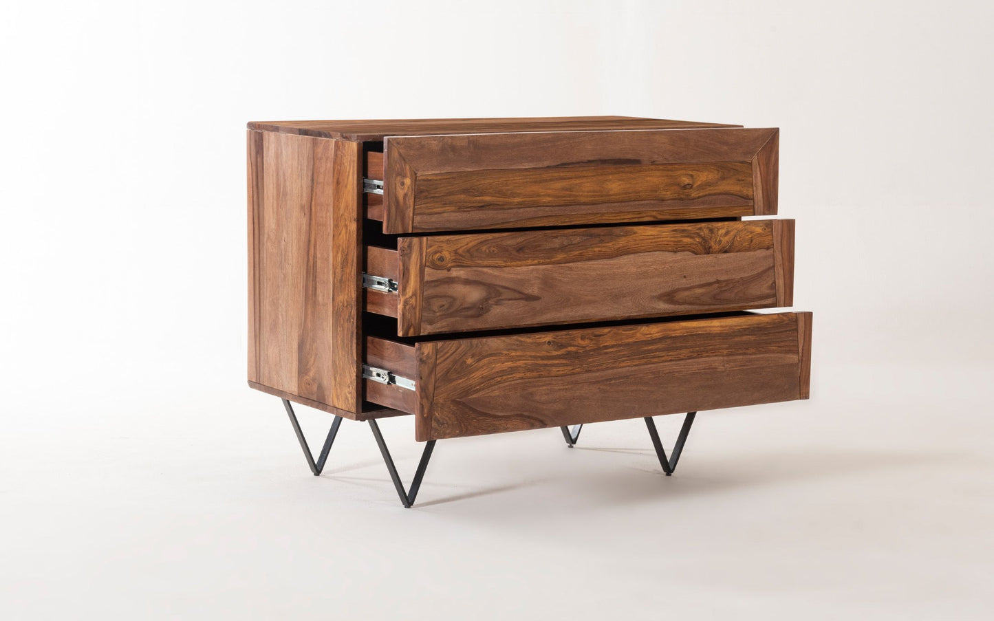 Orangetree Solid Wood 3 Drawers In Natural Teak Finish For Living Room