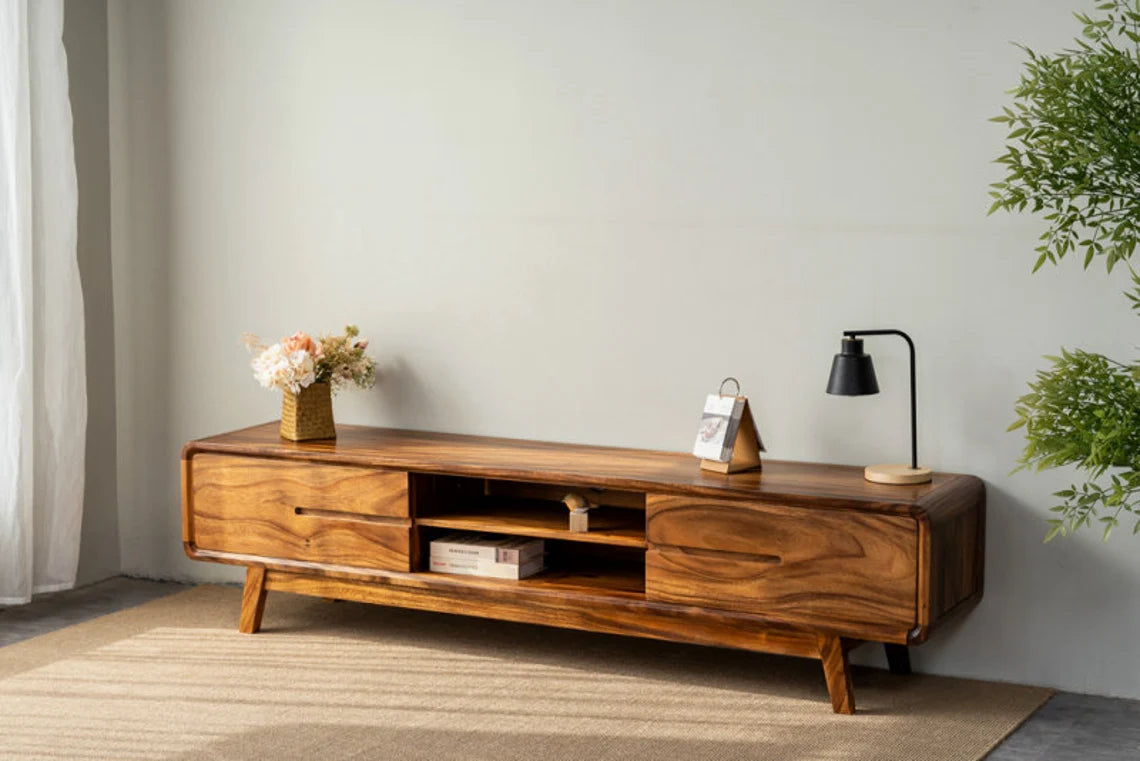Eon Sheesham Wood Two Door Two Open Self Tv Cabinet #001