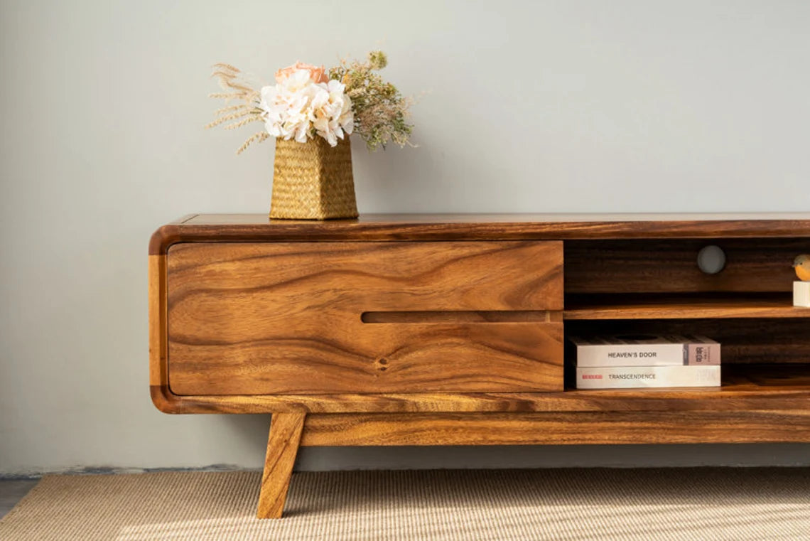 Eon Sheesham Wood Two Door Two Open Self Tv Cabinet #001